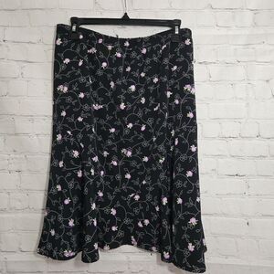 Vtg 90s Sag Harbor Flutter Hem Knee Skirt Floral elastic waist Sz 18 Whimsygoth